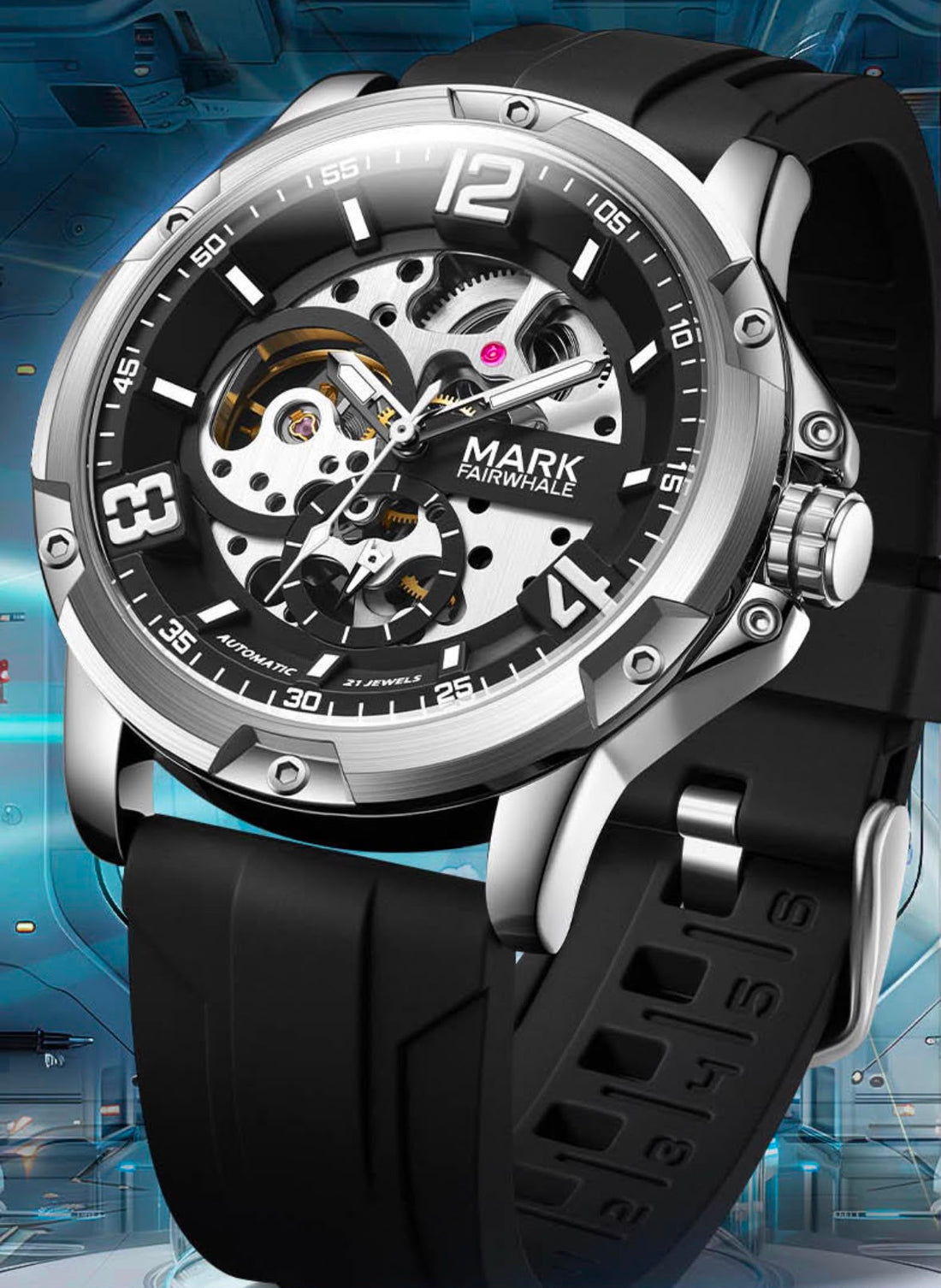 MARK FAIRWHALE Automatic Winding Mechanical Skeleton Watch (Model FW-6019)