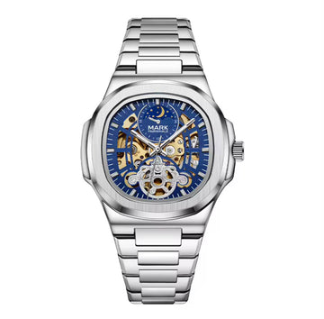 Mark Fairwhale Men’s Skeleton Mechanical Watch (Model FW-6012) – Stainless Steel Business Timepiece with Moon Phase